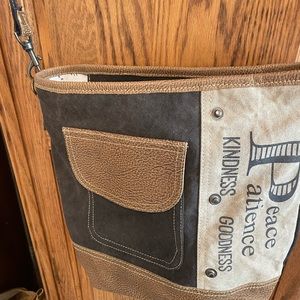 Womens Leather & canvas shoulder or crossbody bag. by Myra Bags